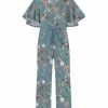 Cheapest ❤️ Trend Blossoms Dusty Blue & Pink Floral Flutter-Sleeve Belted Jumpsuit - 👧 Girls 👍 -Trend Blossoms-shop zu107132010 main tm1657215209
