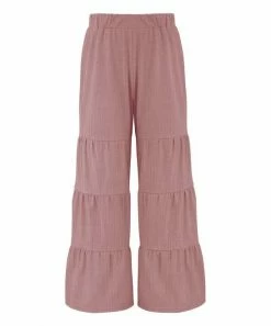 Wholesale 🔔 Trend Blossoms Dusty Pink Tiered Wide-Leg Pants - 👧 Girls 🔔