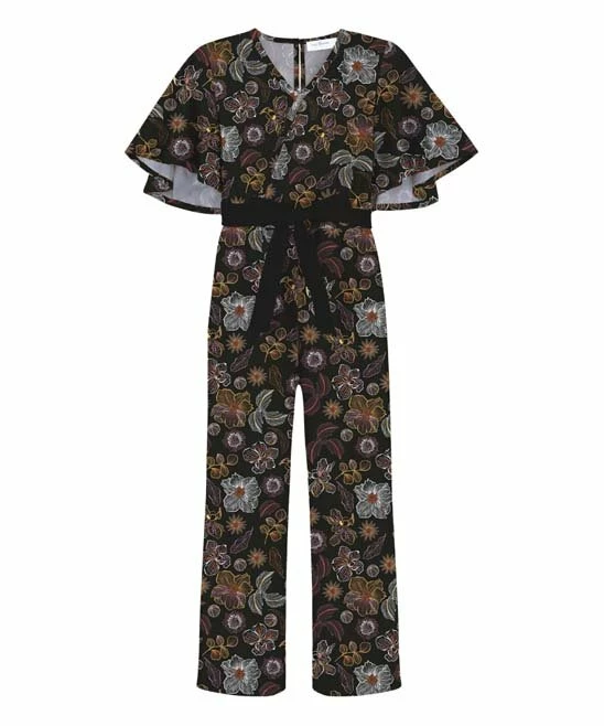 Best Pirce ๐ Trend Blossoms Black & Mustard Floral Tie-Belt Flutter-Sleeve V-Neck Jumpsuit - ๐ง Girls โ๏ธ 3 Best Pirce ๐ Trend Blossoms Black & Mustard Floral Tie-Belt Flutter-Sleeve V-Neck Jumpsuit - ๐ง Girls โ๏ธ