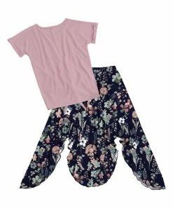 Deals 😍 Trend Blossoms Dusty Pink 'Sunshine' Knot-Hem Tee & Dark Navy Floral Ruffle Sidetail 👗 Skirt - 👧 Girls 👍 -Trend Blossoms-shop zu107138247 alt 1 tm1657215209