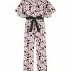 New 🎉 Trend Blossoms Black & Dusty Pink Floral Bow-Belt Flutter-Sleeve Jumpsuit - 👧 Girls 👏 -Trend Blossoms-shop zu107138309 main tm1657215209