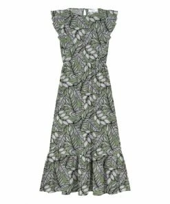 Best Pirce 👍 Trend Blossoms Sage Green Leaf Angel Sleeve Maxi 👗 Dress - 👧 Girls ⌛