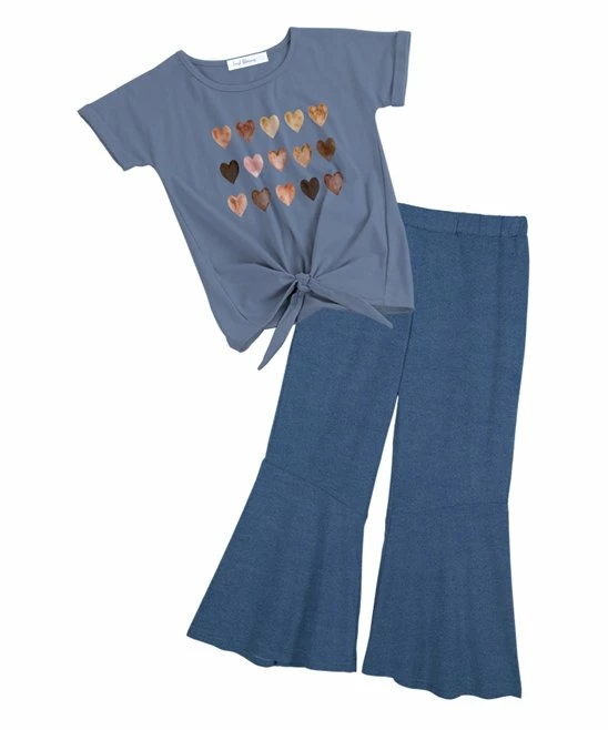 Outlet 🥰 Trend Blossoms Dusty Blue Heart Knot-Front Top & Blue Flare Pants - 👧 Girls 👍 5 Outlet 🥰 Trend Blossoms Dusty Blue Heart Knot-Front Top & Blue Flare Pants - 👧 Girls 👍 - Image 3