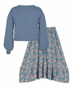 New ❤️ Trend Blossoms Dusty Blue 'This Girl Can' Crewneck Top & Floral Hi-Low 👗 Skirt - 👧 Girls ❤️ -Trend Blossoms-shop zu107329277 alt 1 tm1657827558