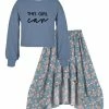 New ❤️ Trend Blossoms Dusty Blue 'This Girl Can' Crewneck Top & Floral Hi-Low 👗 Skirt - 👧 Girls ❤️ -Trend Blossoms-shop zu107329277 main tm1657827558