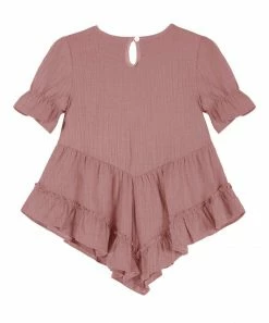 Brand new ✨ Trend Blossoms Dusty Pink Crinkle V-Neck Ruffle-Hem Tunic - 👧 Girls 👍 -Trend Blossoms-shop zu107329369 alt 1 tm1657827558