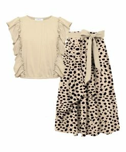 Coupon 🛒 Trend Blossoms Cream Angel-Sleeve Top & Black Leopard Bow-Accent Maxi 👗 Skirt - 👧 Girls 🤩