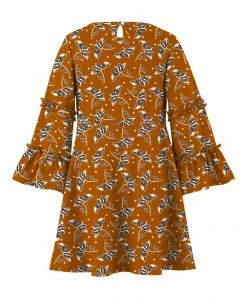 Budget 😍 Trend Blossoms Brown Floral & Polka-Dot Bell-Sleeve Shift 👗 Dress - 👧 Girls 😉 -Trend Blossoms-shop zu107335222 alt 1 tm1657827558