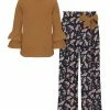 Coupon ⌛ Trend Blossoms Brown Ruffle Long-Sleeve Top & Floral Bow Wide-Leg Pants - 👧 Girls ✔️ -Trend Blossoms-shop zu107335228 main tm1657827558
