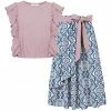 Wholesale 🔥 Trend Blossoms Dusty Pink Angel-Sleeve Top & Blue Geometric Floral Bow-Accent Maxi 👗 Skirt - 👧 Girls ⭐ -Trend Blossoms-shop zu107411884 main tm1657891674