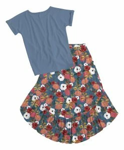 Brand new 👍 Trend Blossoms Dusty Blue Floral Knot-Front Top & Hi-Low 👗 Skirt - 👧 Girls 🎉 -Trend Blossoms-shop zu107411888 alt 1 tm1657891674