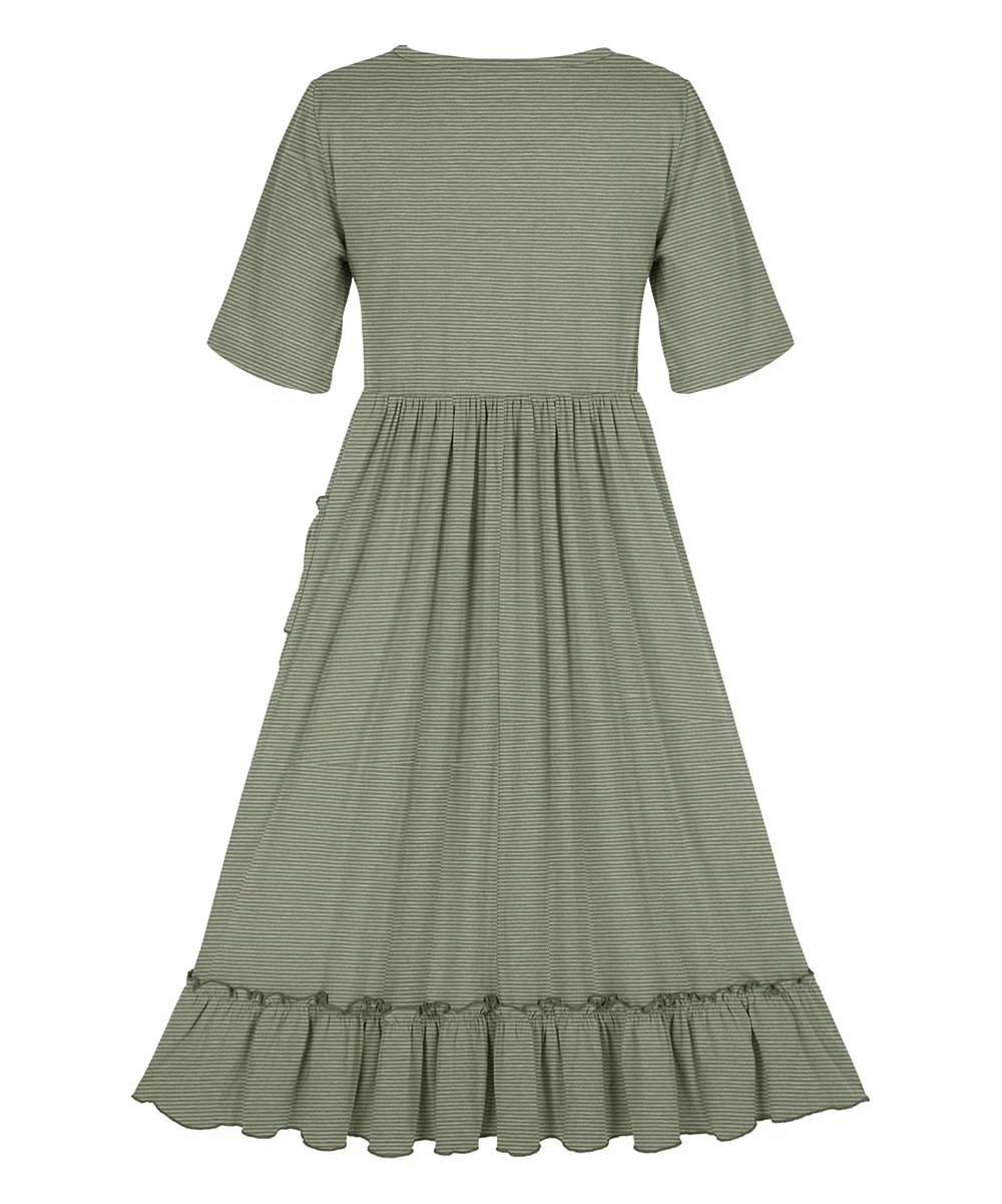 Best deal ๐งจ Trend Blossoms Sage Green Stripe Ruffle-Accent A-Line ๐ Dress - ๐ง Girls ๐ 4 Best deal ๐งจ Trend Blossoms Sage Green Stripe Ruffle-Accent A-Line ๐ Dress - ๐ง Girls ๐ - Image 2