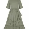Best deal 🧨 Trend Blossoms Sage Green Stripe Ruffle-Accent A-Line 👗 Dress - 👧 Girls 🎉 -Trend Blossoms-shop zu107416617 main tm1657891674