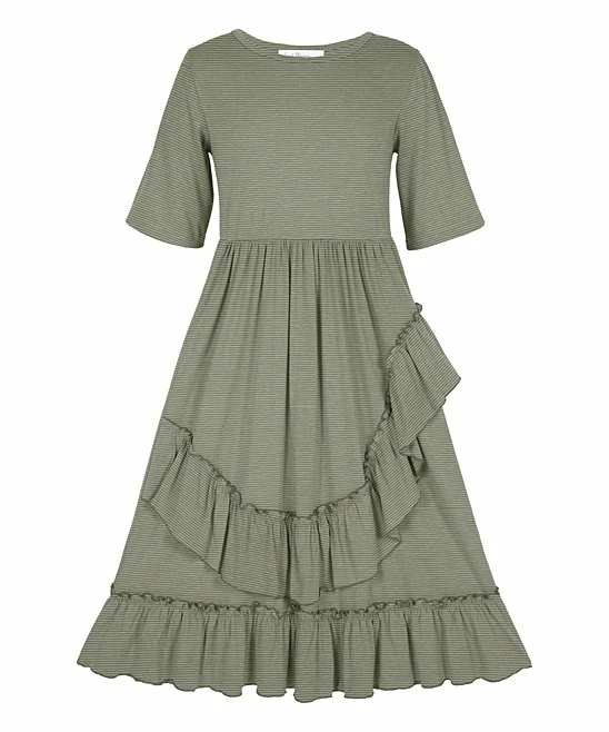 Best deal ๐งจ Trend Blossoms Sage Green Stripe Ruffle-Accent A-Line ๐ Dress - ๐ง Girls ๐ 3 Best deal ๐งจ Trend Blossoms Sage Green Stripe Ruffle-Accent A-Line ๐ Dress - ๐ง Girls ๐