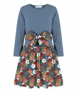 Best Sale 🌟 Trend Blossoms Dusty Blue & Pink Floral Bow-Accent A-Line 👗 Dress - 👧 Girls 🛒