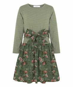 Brand new 🎉 Trend Blossoms Green Floral & Stripe Bow-Accent A-Line 👗 Dress - 👧 Girls ❤️