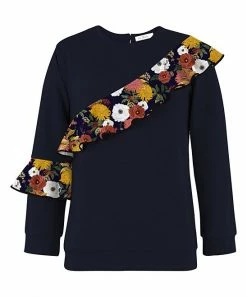 Best Sale 😉 Trend Blossoms Navy & Pink Floral Ruffle-Accent Long-Sleeve Top - 👧 Girls 🛒