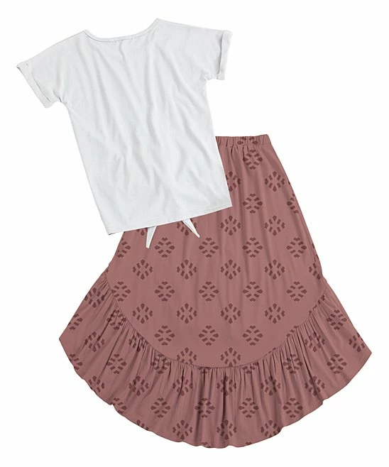 Flash Sale ⭐ Trend Blossoms White Hearts Knot-Front Top & Dusty Rose Geometric Hi-Low 👗 Skirt - 👧 Girls 🔥 4 Flash Sale ⭐ Trend Blossoms White Hearts Knot-Front Top & Dusty Rose Geometric Hi-Low 👗 Skirt - 👧 Girls 🔥 - Image 2