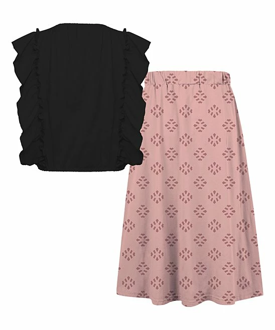 Deals โ๏ธ Trend Blossoms Black Angel-Sleeve Top & Dusty Pink Geometric Bow-Belt Maxi ๐ Skirt - ๐ง Girls ๐ 4 Deals โ๏ธ Trend Blossoms Black Angel-Sleeve Top & Dusty Pink Geometric Bow-Belt Maxi ๐ Skirt - ๐ง Girls ๐ - Image 2