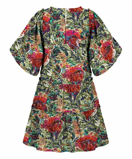 Promo ๐งจ Trend Blossoms Green Teal & Red Floral Bell-Sleeve A-Line ๐ Dress - ๐ง Girls ๐ฅฐ 4 Promo ๐งจ Trend Blossoms Green Teal & Red Floral Bell-Sleeve A-Line ๐ Dress - ๐ง Girls ๐ฅฐ - Image 2