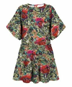 Promo 🧨 Trend Blossoms Green Teal & Red Floral Bell-Sleeve A-Line 👗 Dress - 👧 Girls 🥰