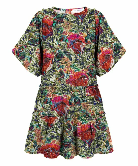 Promo ๐งจ Trend Blossoms Green Teal & Red Floral Bell-Sleeve A-Line ๐ Dress - ๐ง Girls ๐ฅฐ 3 Promo ๐งจ Trend Blossoms Green Teal & Red Floral Bell-Sleeve A-Line ๐ Dress - ๐ง Girls ๐ฅฐ