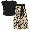 Best Pirce 🌟 Trend Blossoms Black Angel-Sleeve Top & Light Tan Cheetah Wrap 👗 Skirt - 👧 Girls 👏 -Trend Blossoms-shop zu107501432 main tm1658260917