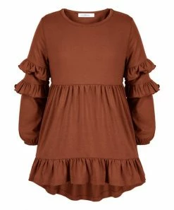 Best Pirce 🤩 Trend Blossoms Burnt Sienna Ruffle-Hem Hi-Low 👗 Dress - 👧 Girls ❤️
