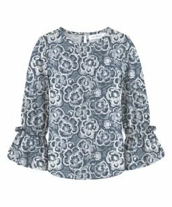 Best reviews of ✔️ Trend Blossoms Blue Gray & White Floral Poet-Sleeve Crewneck Top - 👧 Girls 🔔