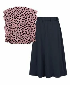 Hot Sale ✨ Trend Blossoms Dusty Pink Cheetah Angel-Sleeve Top & Dark Navy Wrap 👗 Skirt - 👧 Girls 💯 -Trend Blossoms-shop zu107501467 alt 2 tm1658260917
