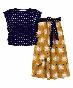 Best reviews of 🔔 Trend Blossoms Navy Polka Dot Angel-Sleeve Top & Dark Mustard Floral Wrap 👗 Skirt - 👧 Girls ❤️