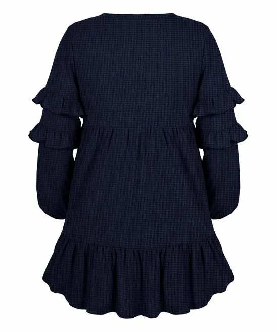 Coupon ✔️ Trend Blossoms Navy Waffle Ruffle-Hem Hi-Low 👗 Dress - 👧 Girls 👏 4 Coupon ✔️ Trend Blossoms Navy Waffle Ruffle-Hem Hi-Low 👗 Dress - 👧 Girls 👏 - Image 2