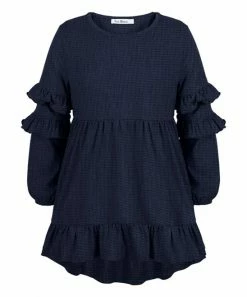 Coupon ✔️ Trend Blossoms Navy Waffle Ruffle-Hem Hi-Low 👗 Dress - 👧 Girls 👏