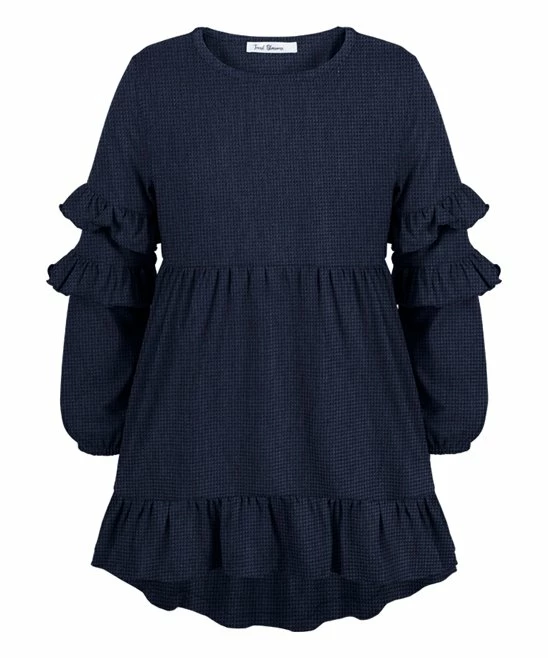 Coupon ✔️ Trend Blossoms Navy Waffle Ruffle-Hem Hi-Low 👗 Dress - 👧 Girls 👏 3 Coupon ✔️ Trend Blossoms Navy Waffle Ruffle-Hem Hi-Low 👗 Dress - 👧 Girls 👏