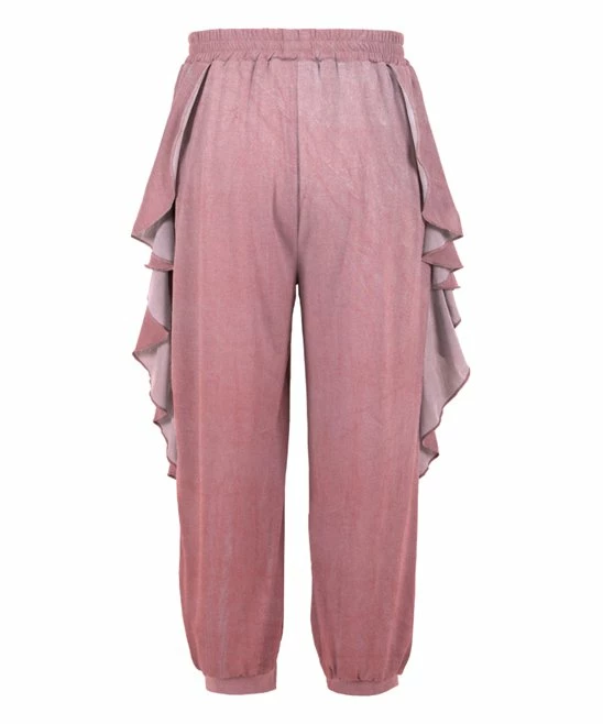 Discount 🛒 Trend Blossoms Pink Velvet Ruffle-Accent Bow-Belt Joggers - 👧 Girls 🛒 4 Discount 🛒 Trend Blossoms Pink Velvet Ruffle-Accent Bow-Belt Joggers - 👧 Girls 🛒 - Image 2