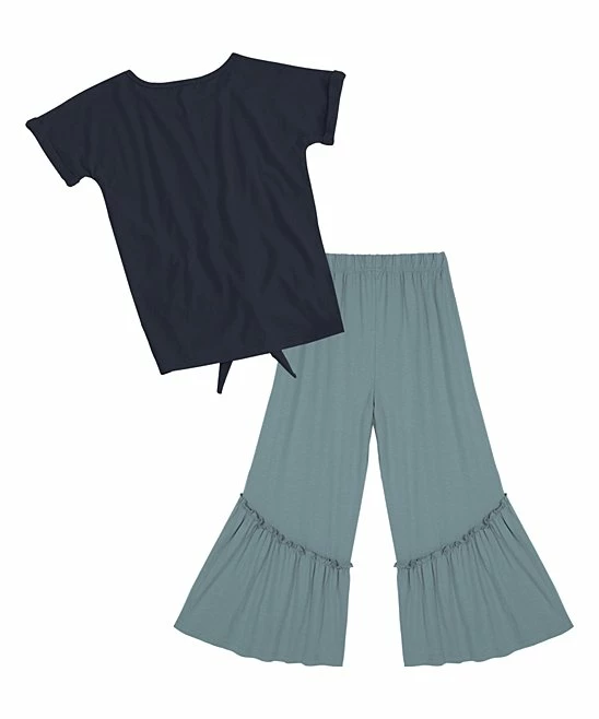 New โ Trend Blossoms Dark Navy Rainbow Knot-Front Top & Flare Pants - ๐ง Girls ๐ 4 New โ Trend Blossoms Dark Navy Rainbow Knot-Front Top & Flare Pants - ๐ง Girls ๐ - Image 2