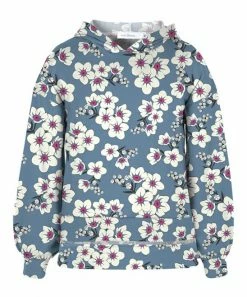 Outlet 🎉 Trend Blossoms Dusty Blue & White Floral Puff-Sleeve Hoodie - 👧 Girls 🎉