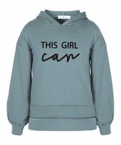 Buy 🥰 Trend Blossoms Dusty Turquoise 'This Girl Can' Puff-Sleeve Hoodie - 👧 Girls 👏