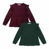 Best deal 🧨 Trend Blossoms Dark Green & Burgundy Ruffle-Accent Long-Sleeve Tee Set - 👧 Girls 🔔