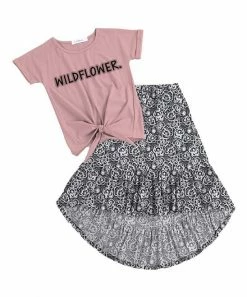 Best reviews of 🎉 Trend Blossoms Light Pink 'Wildflower' Knot-Hem Tee & Gray Floral Hi-Low 👗 Skirt - 👧 Girls 🌟