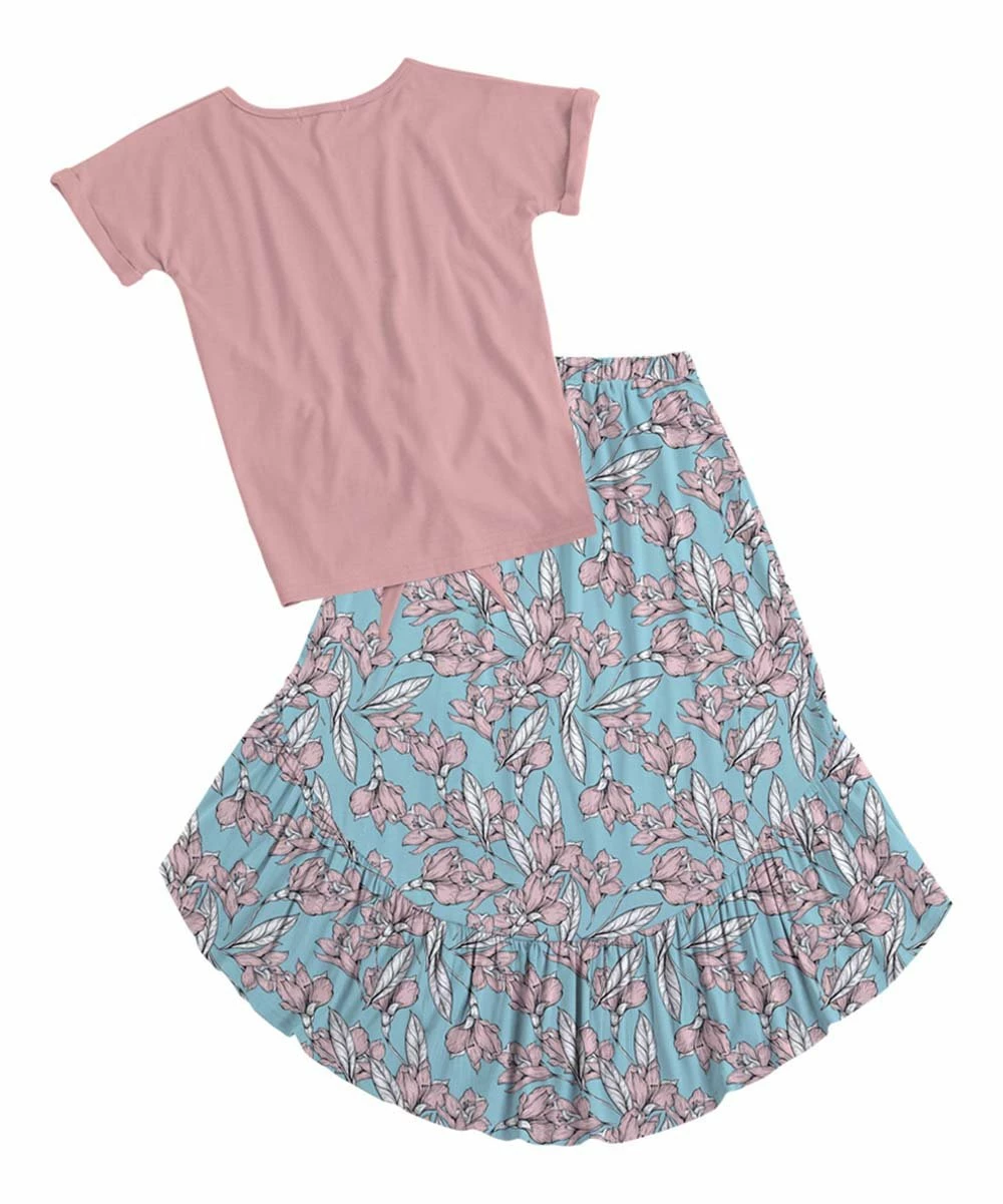 Deals ๐ Trend Blossoms Light Pink Knot-Hem Tee & Light Blue Floral Hi-Low ๐ Skirt - ๐ง Girls ๐ 4 Deals ๐ Trend Blossoms Light Pink Knot-Hem Tee & Light Blue Floral Hi-Low ๐ Skirt - ๐ง Girls ๐ - Image 2