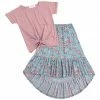 Deals 🎁 Trend Blossoms Light Pink Knot-Hem Tee & Light Blue Floral Hi-Low 👗 Skirt - 👧 Girls 🎉 -Trend Blossoms-shop zu107885091 main tm1659556527