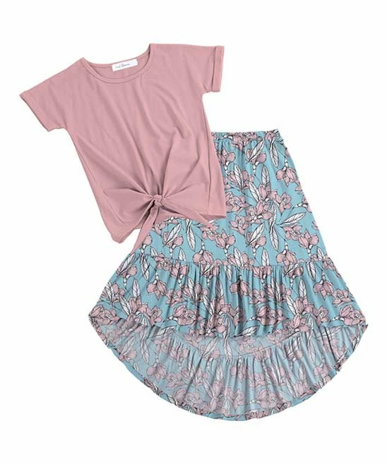 Deals ๐ Trend Blossoms Light Pink Knot-Hem Tee & Light Blue Floral Hi-Low ๐ Skirt - ๐ง Girls ๐ 3 Deals ๐ Trend Blossoms Light Pink Knot-Hem Tee & Light Blue Floral Hi-Low ๐ Skirt - ๐ง Girls ๐