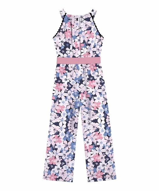 Buy ๐งจ Trend Blossoms Dusty Blue & Light Pink Floral Bow-Belt Sleeveless Palazzo Jumpsuit - ๐ง Girls ๐ 5 Buy ๐งจ Trend Blossoms Dusty Blue & Light Pink Floral Bow-Belt Sleeveless Palazzo Jumpsuit - ๐ง Girls ๐ - Image 3