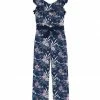 Deals 🛒 Trend Blossoms Navy & Light Pink Floral Ruffle-Neck Tie-Waist Sleeveless Jumpsuit - 👧 Girls 🥰 -Trend Blossoms-shop zu107944961 main tm1659716272