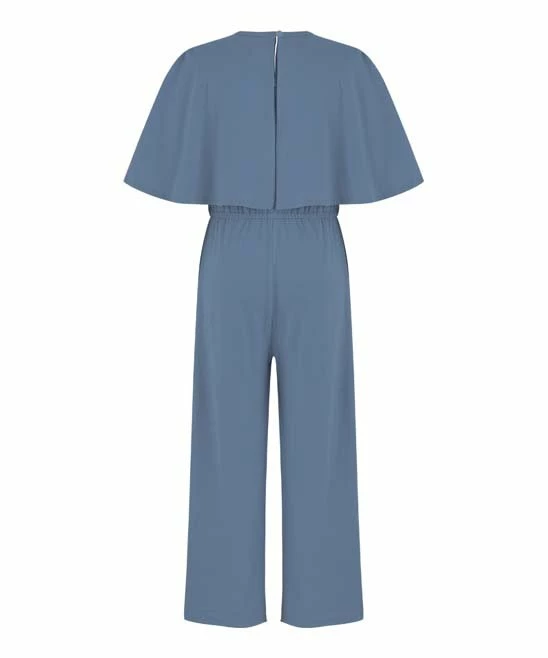 Brand new 🛒 Trend Blossoms Dusty Blue Cape-Sleeve Belted Surplice Jumpsuit - 👧 Girls 🔔 4 Brand new 🛒 Trend Blossoms Dusty Blue Cape-Sleeve Belted Surplice Jumpsuit - 👧 Girls 🔔 - Image 2