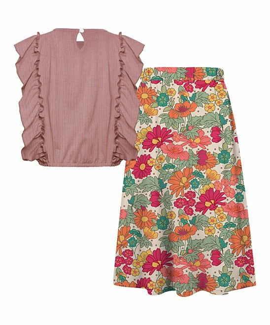 Outlet ๐ Trend Blossoms Dusty Pink Crinkle Angel-Sleeve Top & Floral Bow-Accent Maxi ๐ Skirt - ๐ง Girls ๐ 5 Outlet ๐ Trend Blossoms Dusty Pink Crinkle Angel-Sleeve Top & Floral Bow-Accent Maxi ๐ Skirt - ๐ง Girls ๐ - Image 3