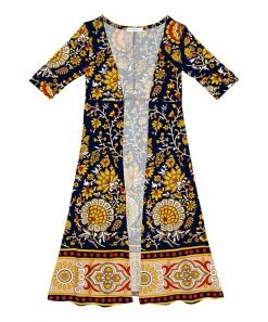 Top 10 🤩 Trend Blossoms Dark Navy & Mustard Floral Belted Long Cardigan - 👧 Girls 🥰