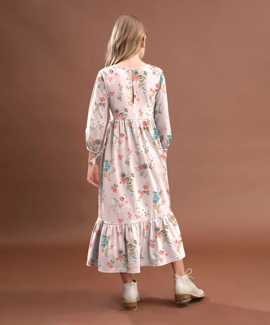 Buy ๐คฉ Trend Blossoms Light Pink & Coral Floral Ruffle-Accent Puff-Sleeve Maxi ๐ Dress - ๐ง Girls ๐ 4 Buy ๐คฉ Trend Blossoms Light Pink & Coral Floral Ruffle-Accent Puff-Sleeve Maxi ๐ Dress - ๐ง Girls ๐ - Image 2