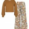 Cheap 🧨 Trend Blossoms Light Brown Puff-Sleeve Top & Light Brown Floral Wide-Leg Pants - 👧 Girls 🛒 -Trend Blossoms-shop zu108161038 main tm1660226208